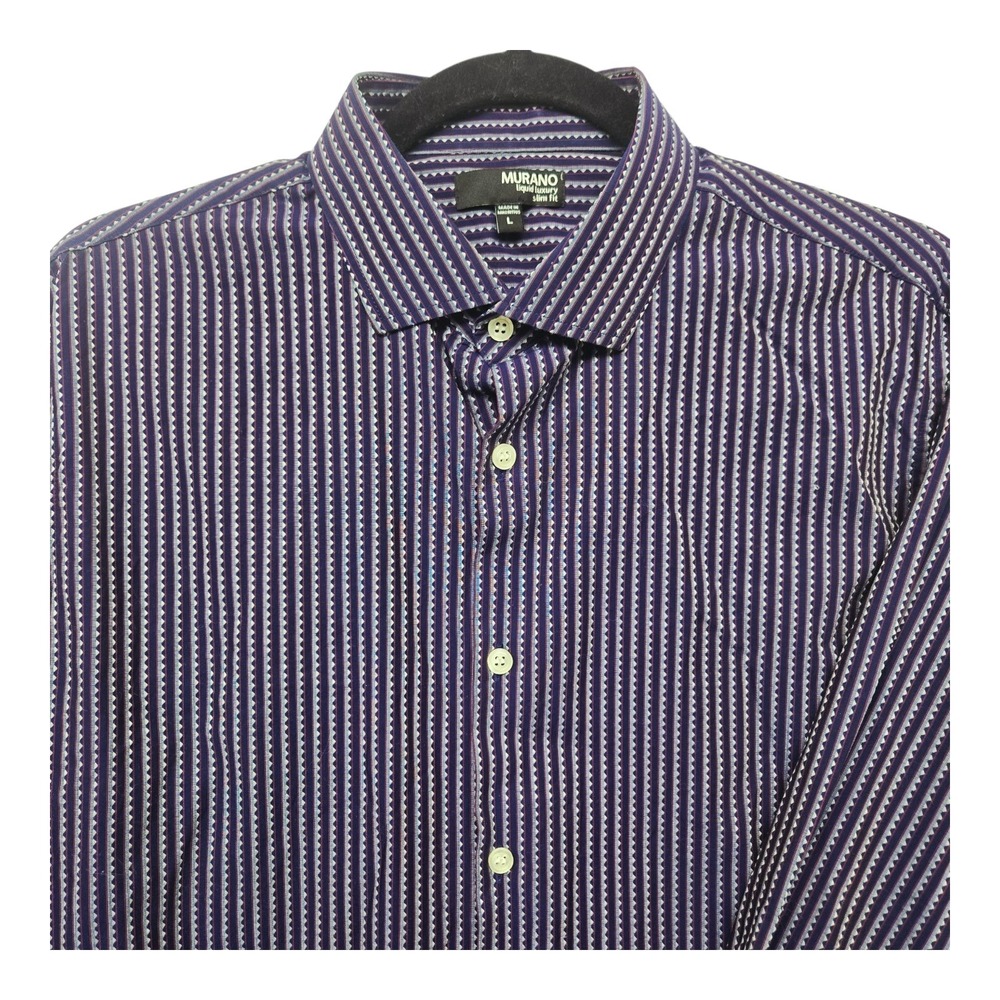 Murano Liquid Luxury Slim Fit Shirt Mens Large Purple Geometric Stripe Button Up